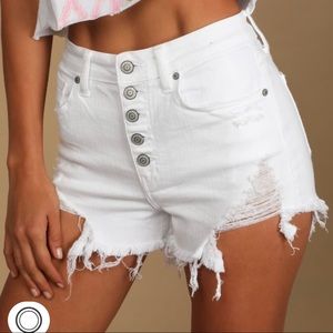 Lulus High Rise Cut Off Shortie - White Denim